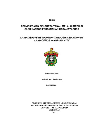 PENYELESAIAN SENGKETA TANAH MELALUI MEDIASI OLEH KANTOR PERTANAHAN KOTA ...